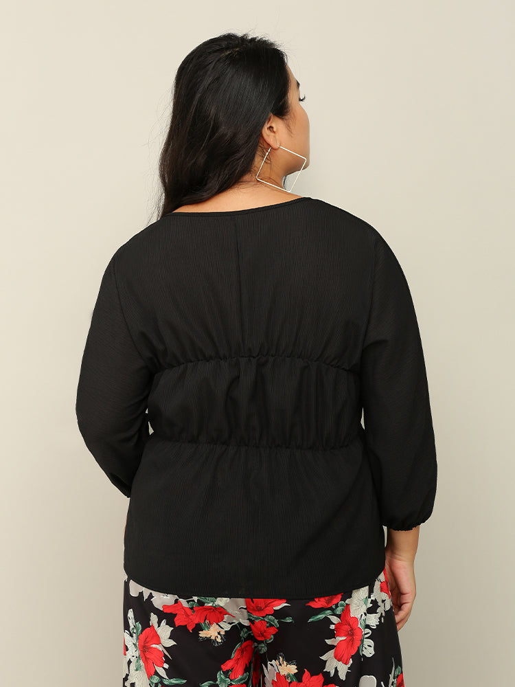 V-neck Shirred Waist Blouse