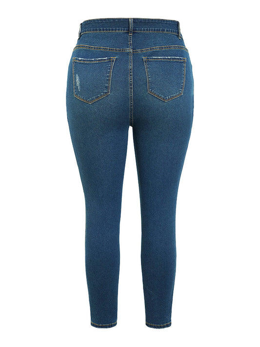 Skinny Moderately Stretchy High Rise Dark Wash Ripped Jeans