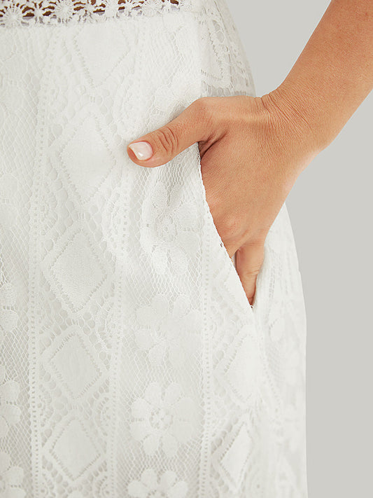 Solid Lace Tassel Trim Pocket Asymmetrical Hem Spaghetti Strap Dress