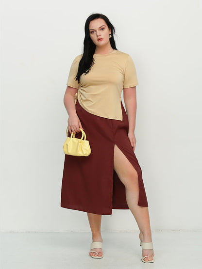 Ruched Knotted Split Hem T-Shirt
