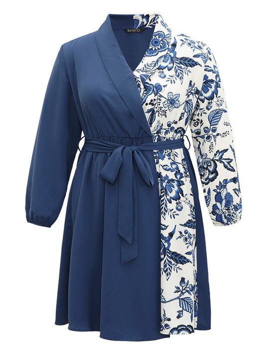 Silhouette Floral Print Contrast Belted Dress