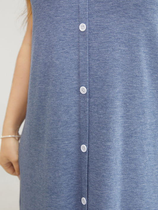 Solid Button Detail Contrast Lace Cami Night Dress