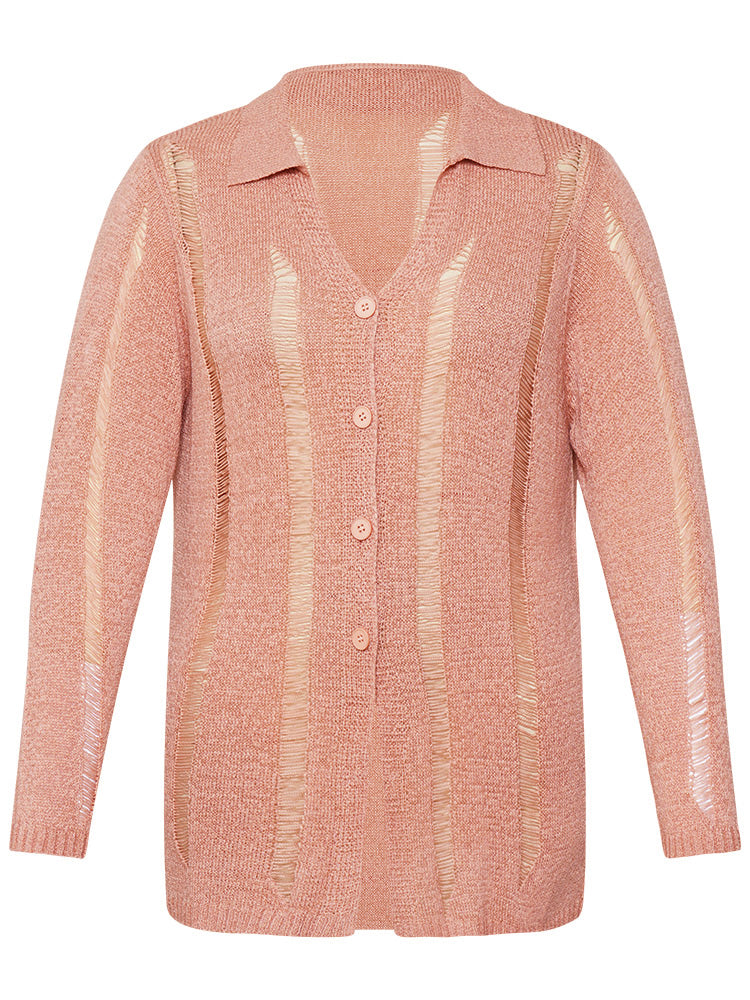 Solid Lapel Collar Button Up Mesh Cardigan