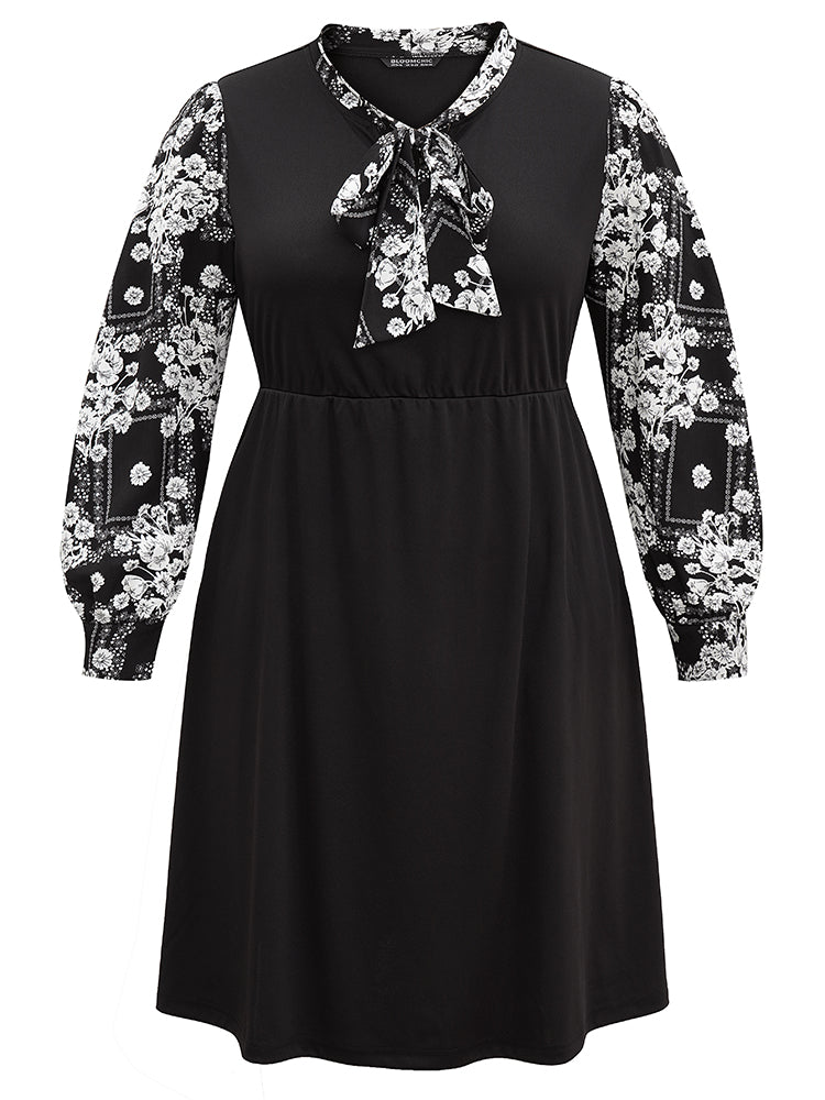 Geo Graphic Knot Neck Patchwork Elastic Waist Dress