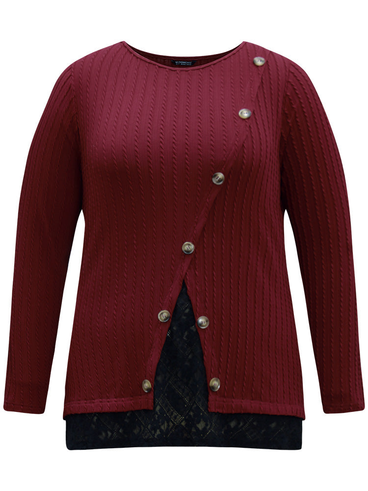 Texture Contrast Button Detail Jacquard T-shirt