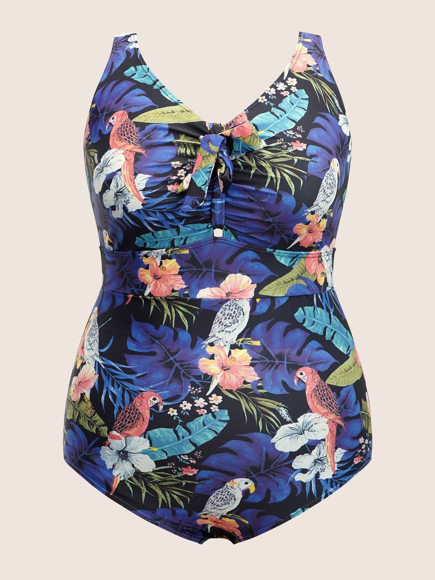 Tropical Print Knotted Tummy Control One Piece Swimsuit