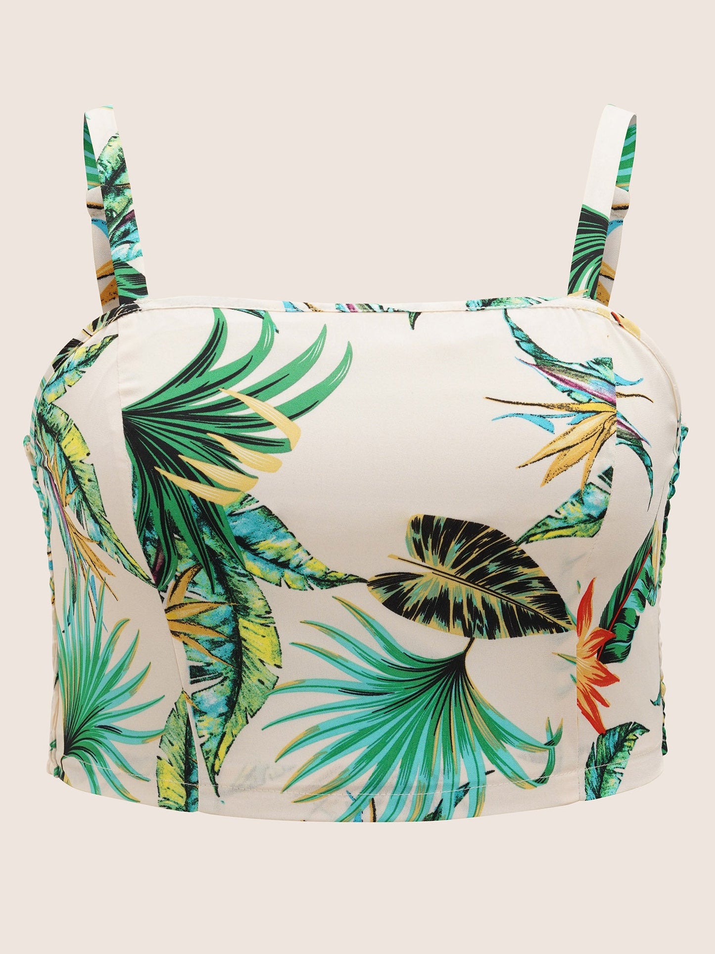 Tropical Print Contrast Shirred Cami Sleep Top