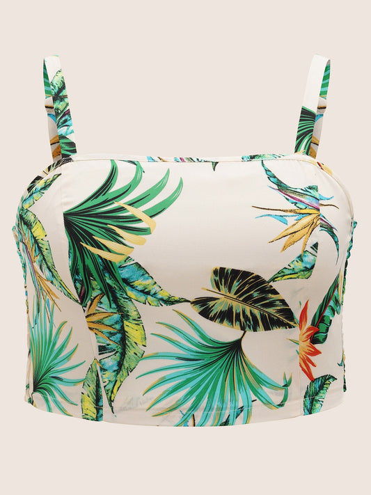 Tropical Print Contrast Shirred Cami Sleep Top