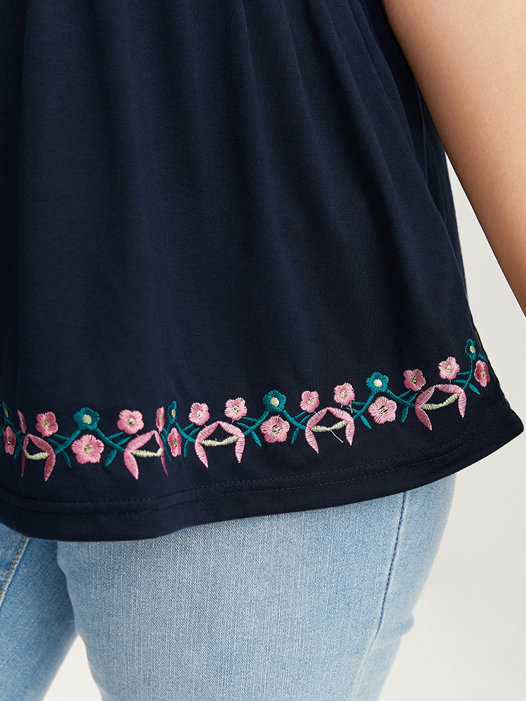 Solid Embroidered Ruffle Hem Cami Top