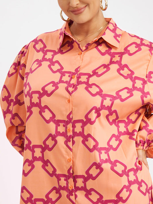 Chain Print Button Shirt Dress