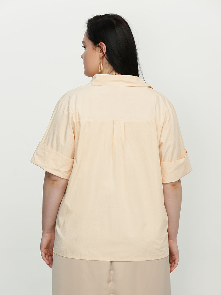 Roll Sleeve Lapel Collar Blouse