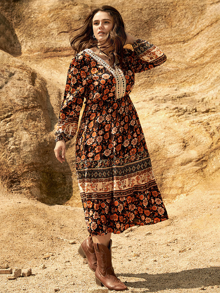 Floral Print V Neck Dress