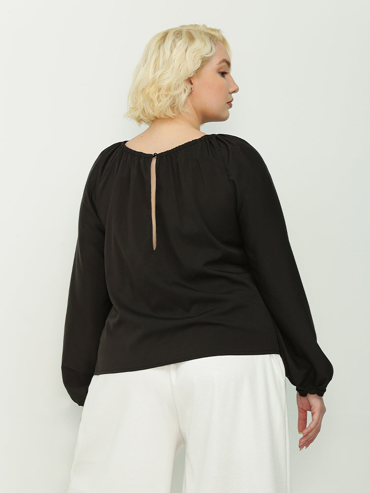 Keyhole Back Crew Neck Blouse