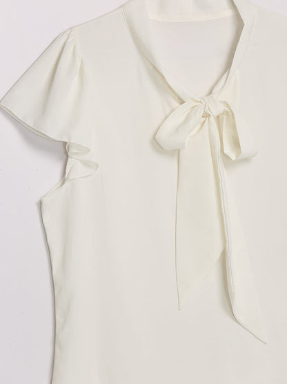 Bowknot Frill Cap Sleeve Blouse
