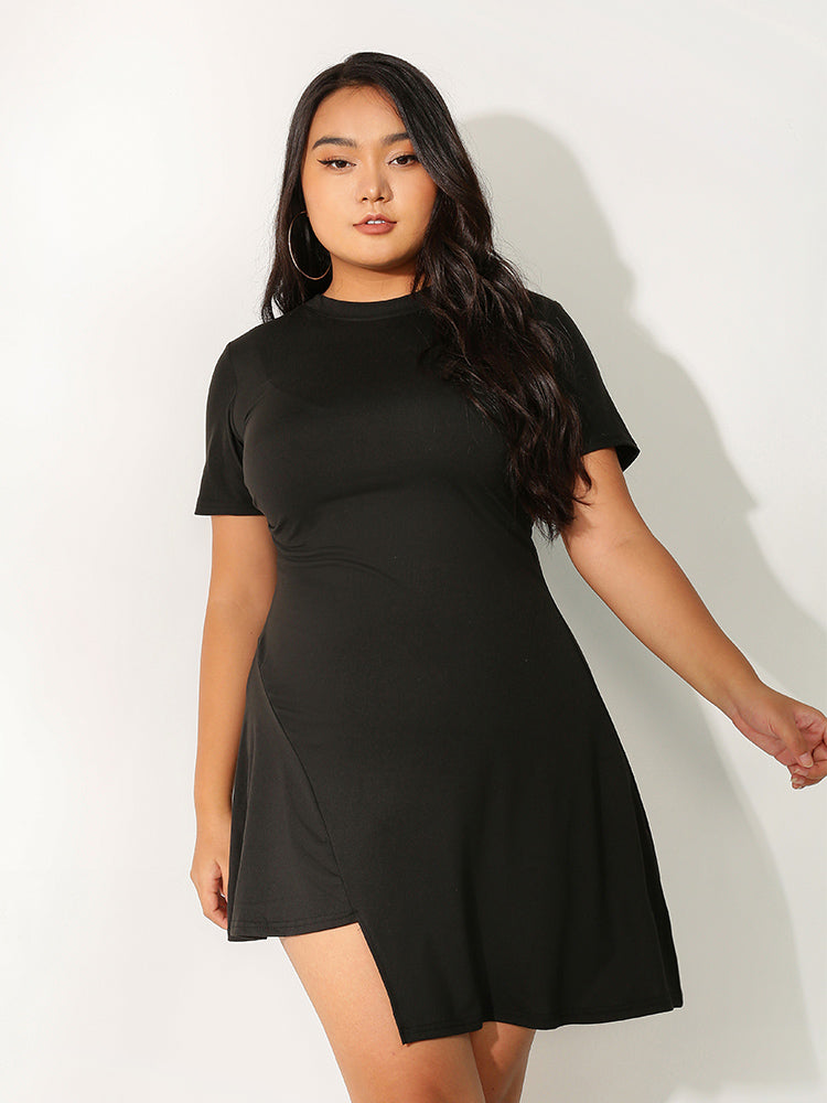 Asymmetrical Hem Solid Color Dress