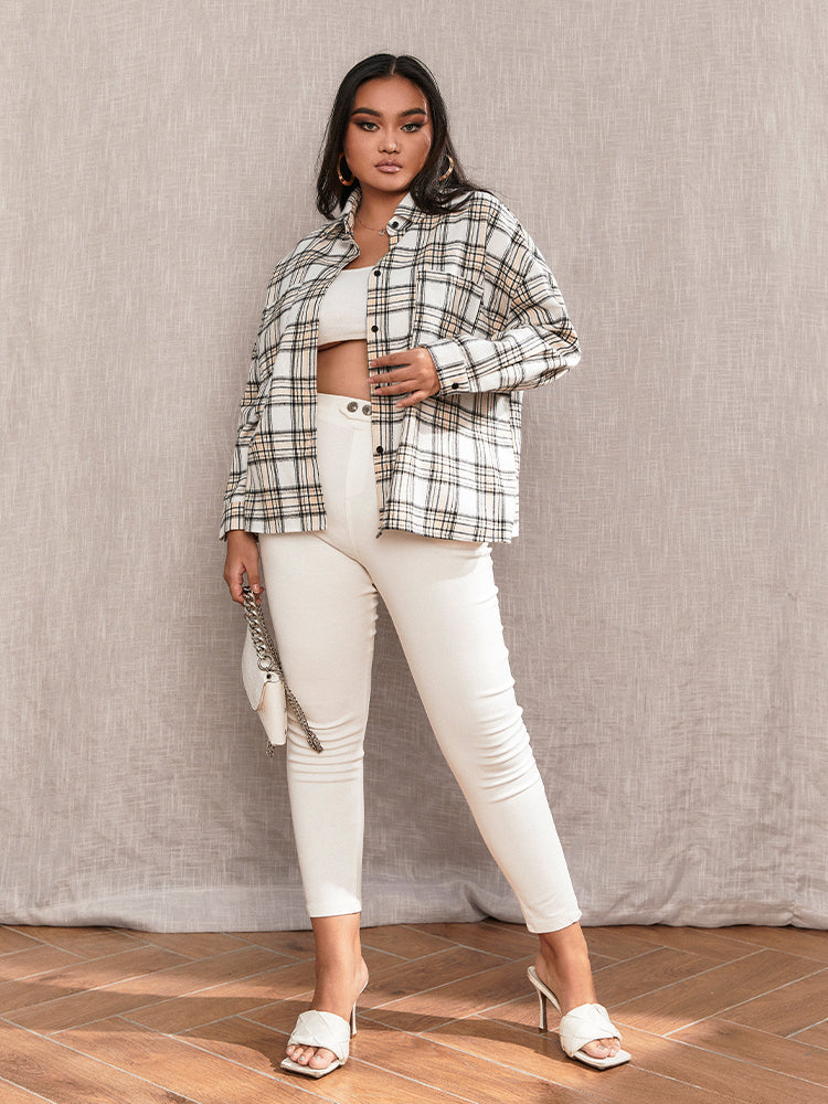 Check Button Casual Blouse