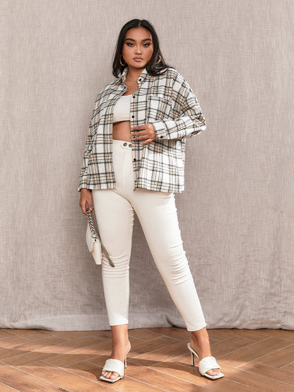 Check Button Casual Blouse
