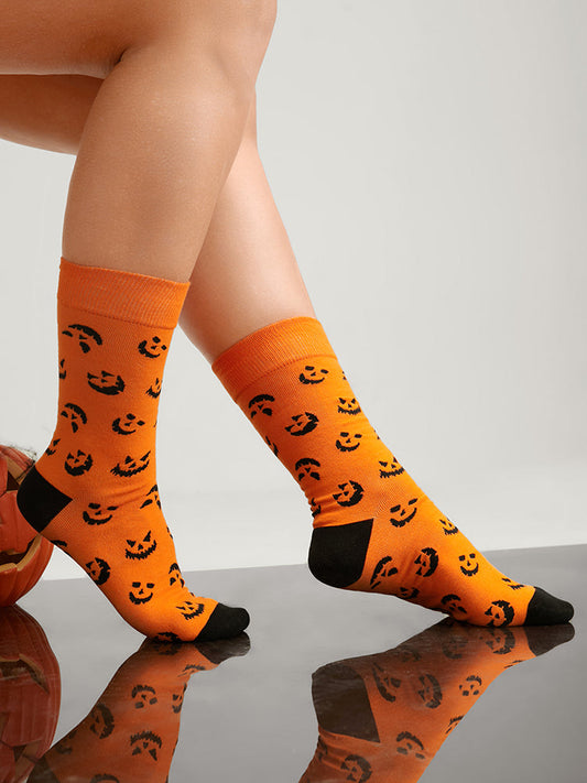 1 Pair Halloween Pumpkin Contrast Socks