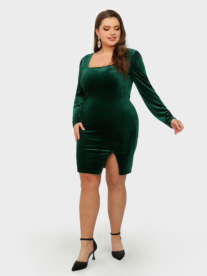 Slit Square Neck Bodycon Dress