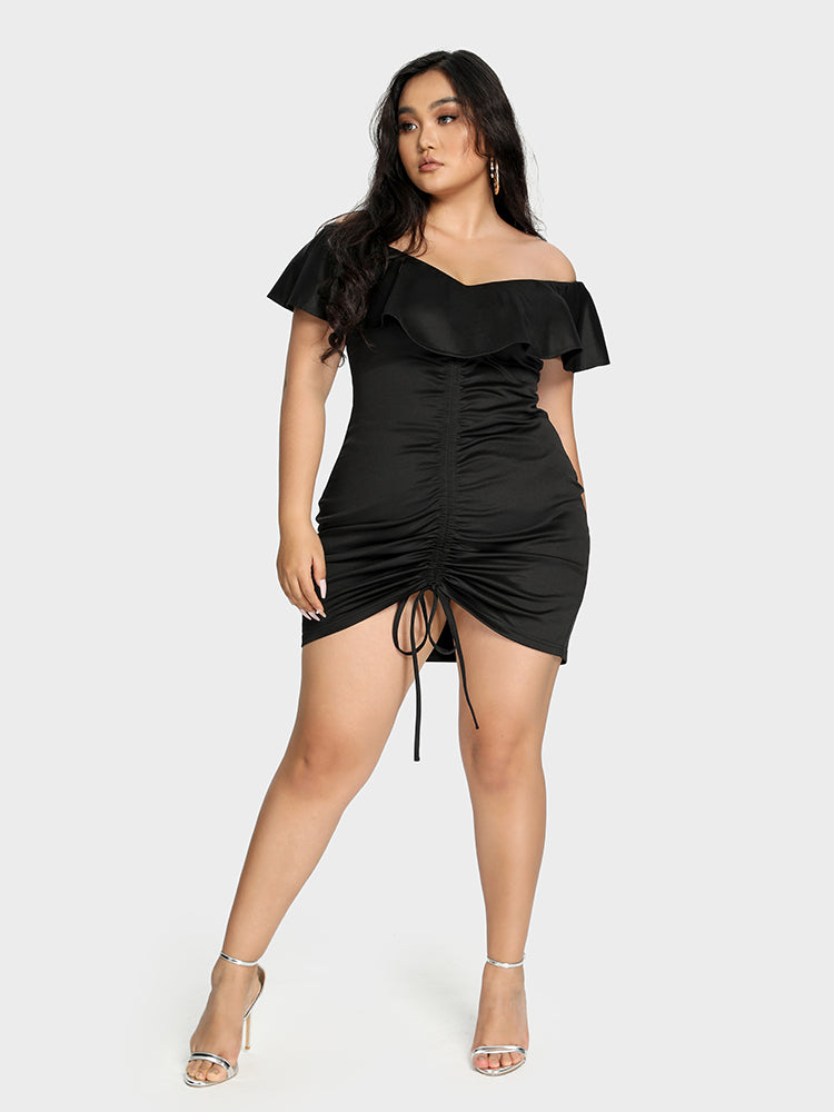 Ruched Ruffle Solid Dress