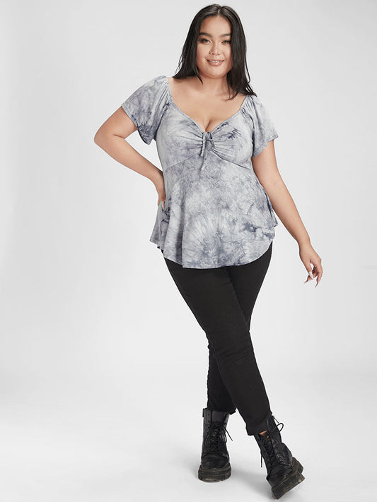 Tie Dye Drawstring Ruched T-shirt