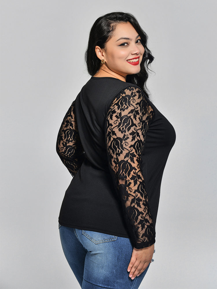 Contrast Lace Solid Tee