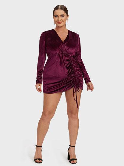 Solid Drawstring Ruched Bodycon Dress