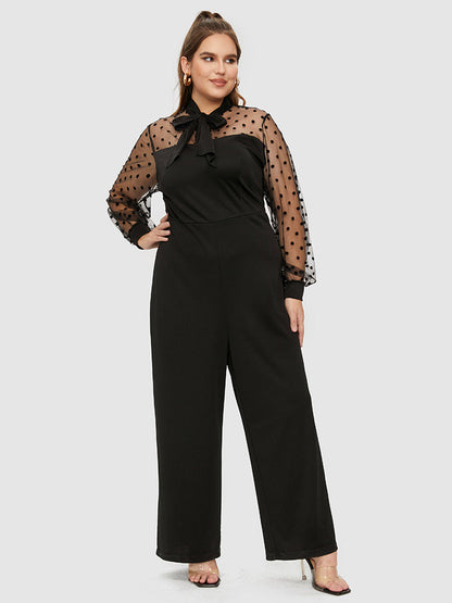 Polka Dot Mesh Knotted Wide Leg Jumpsuit