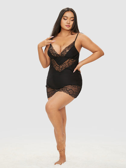 Sheer Lace Insert Cut Out Sleep Dress