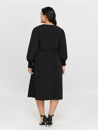 Lantern Shirred Cuff Dress