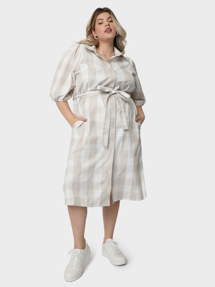 Plaid Split Hem Shirt Dress