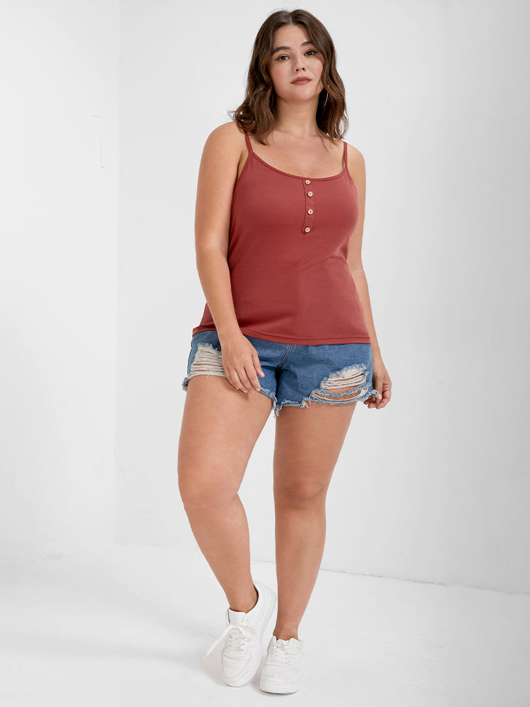 Plain Button Rib Cami Top