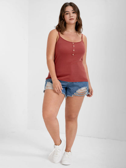 Plain Button Rib Cami Top