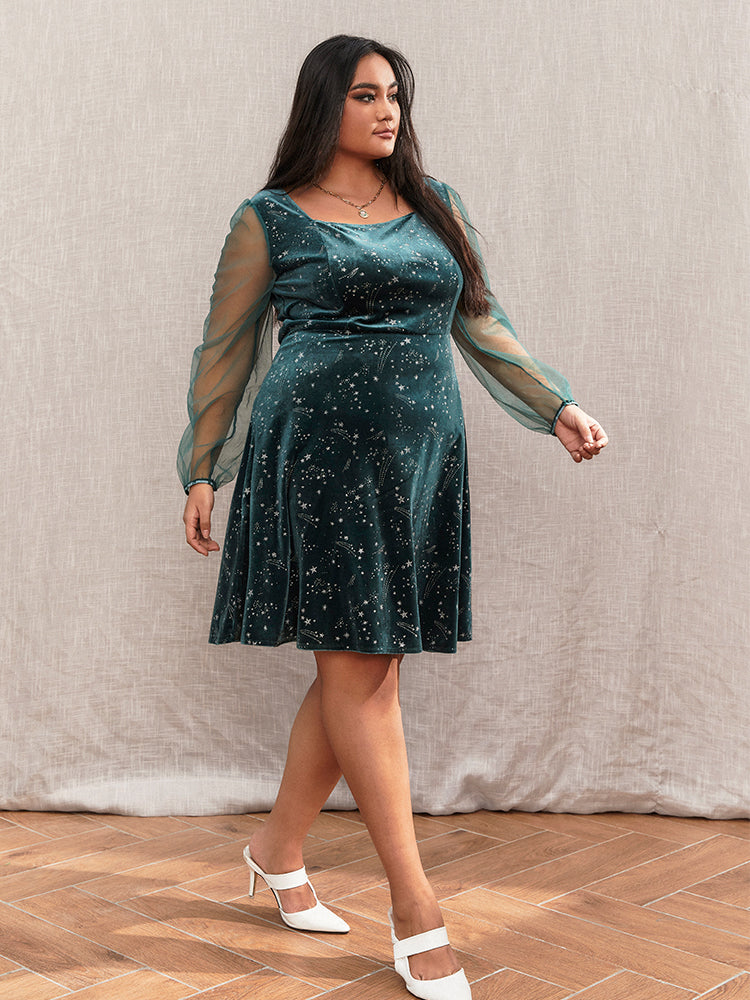 Mesh Sleeve Galaxy Star Dress