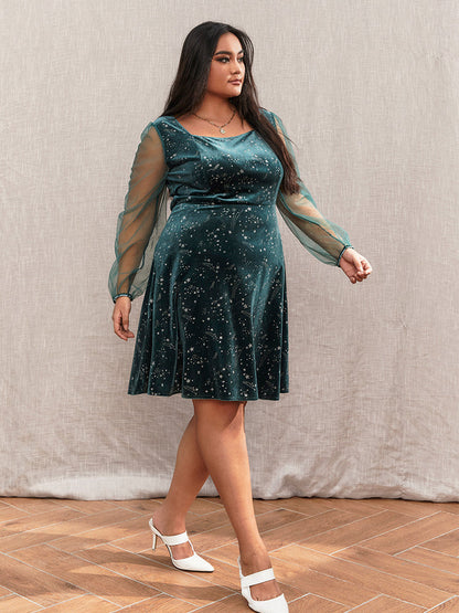 Mesh Sleeve Galaxy Star Dress