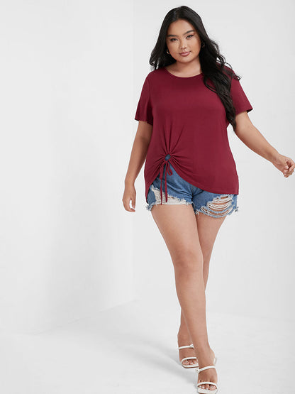 Solid Drawstring Ruched T-shirt