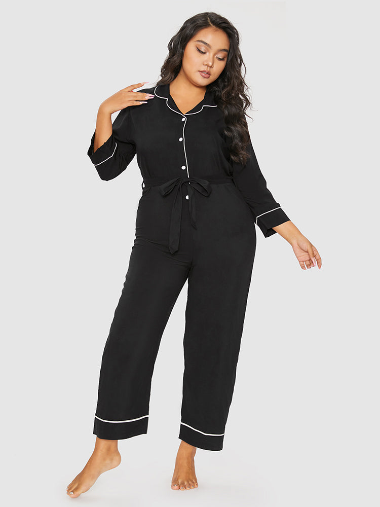 Contrast Binding Button Belted Lounge Jumpsuit