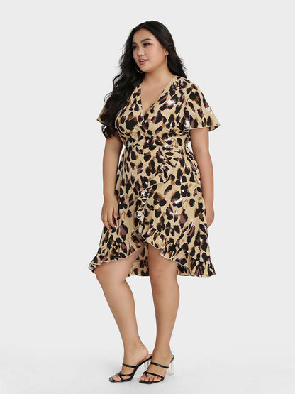 Leopard Wrap Ruffle Dress