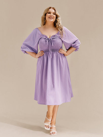 Smocking Knotted V-neck Dress