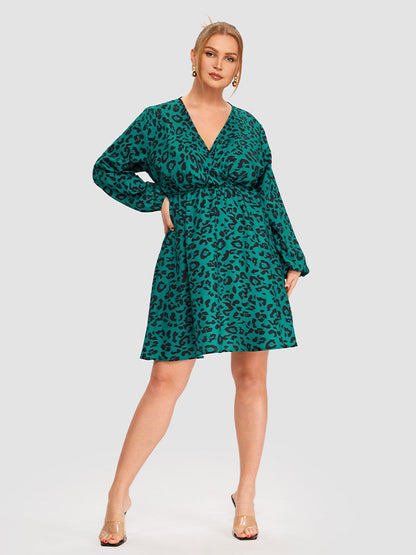 Leopard Pattern Surplice Neck A Line Dress