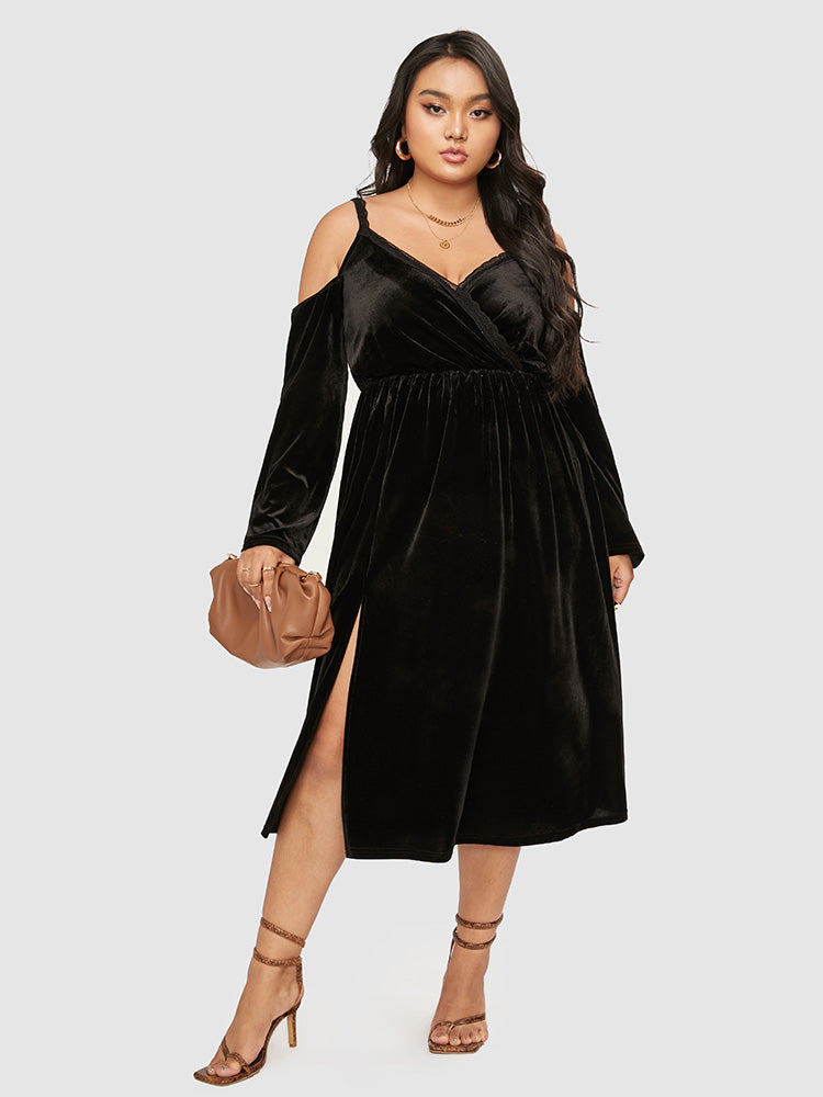 Velvet Cut Out Lace Trim Split Dress