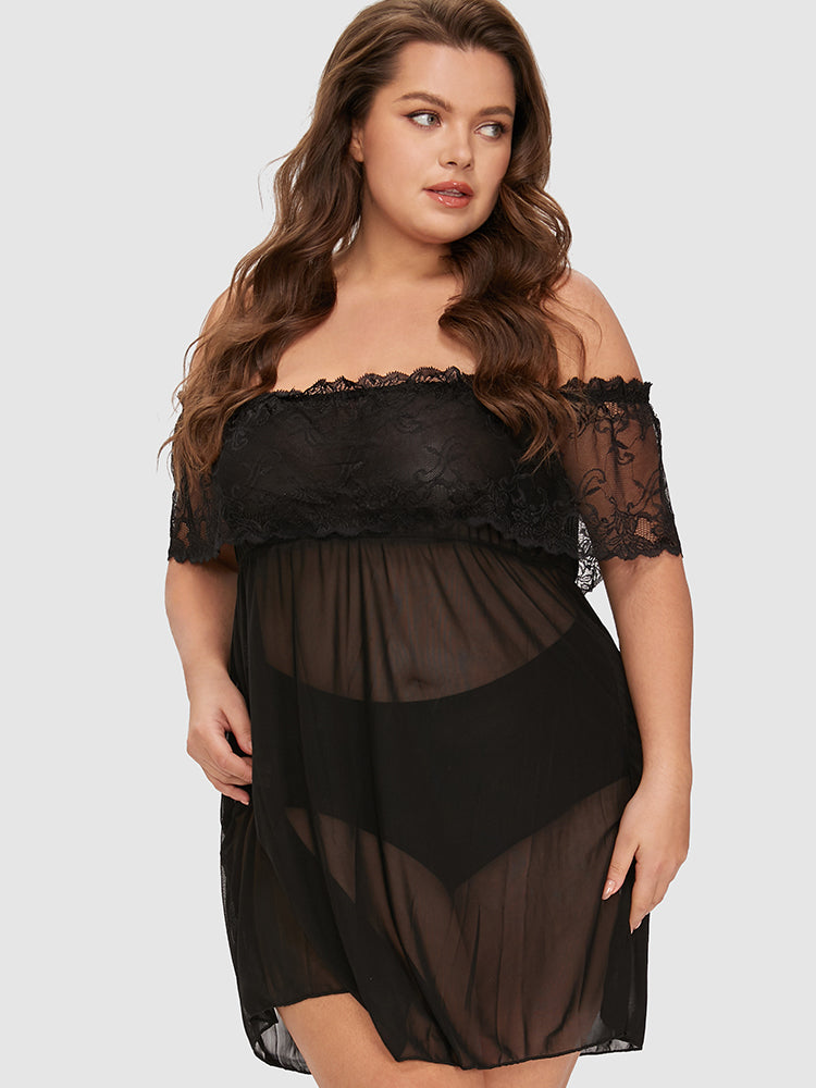 Lace Mesh Sheer Night Dress Without Panty