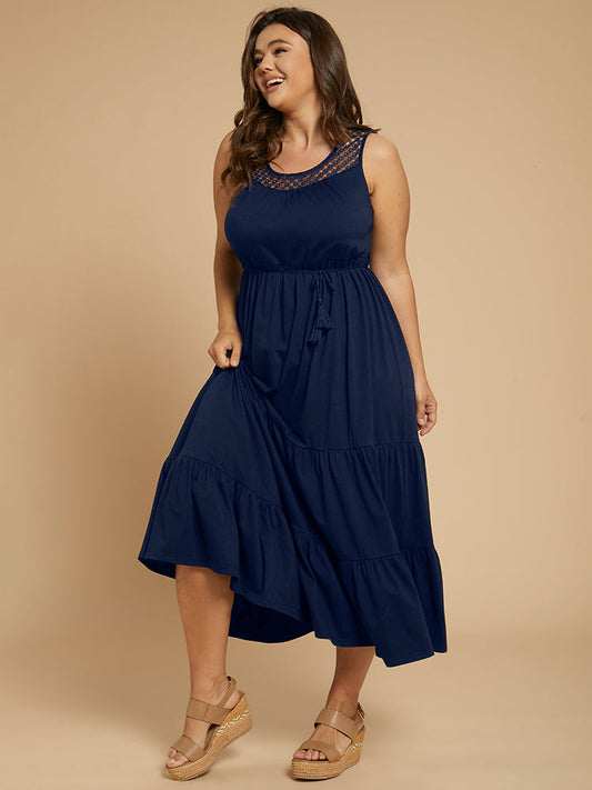 Black Sleeveless Cut Out Drawstring Maxi Dress