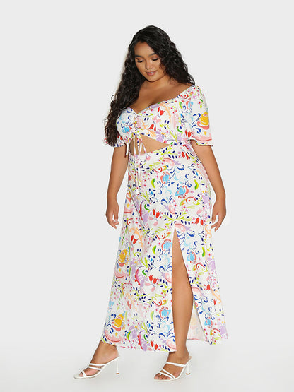 Floral Painting Knotted Dress
