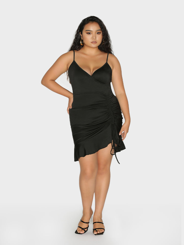 Ruched Knot Ruffle Hem Dress