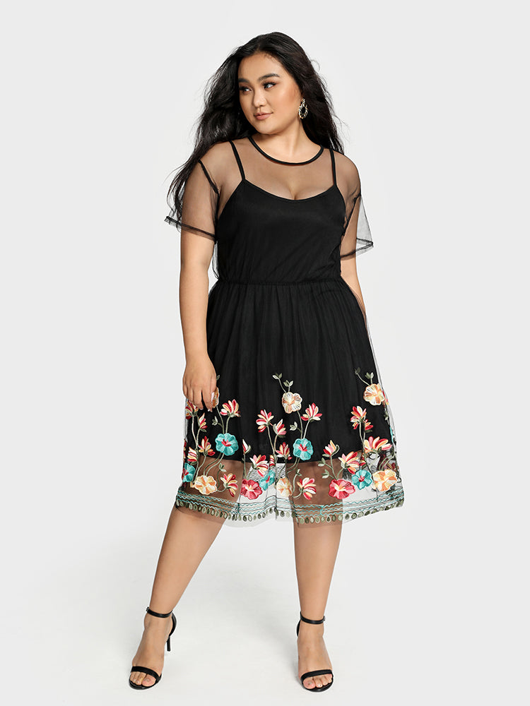 Floral Embroidery Mesh Dress