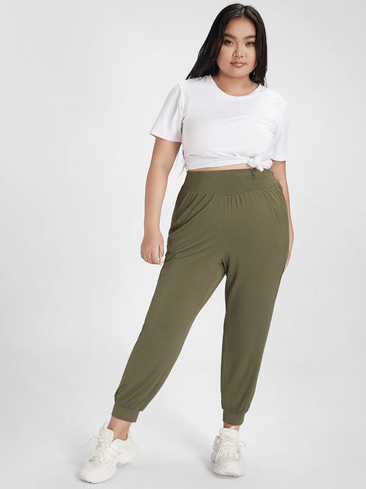 Plain Side Pocket Wide Waistband Pants