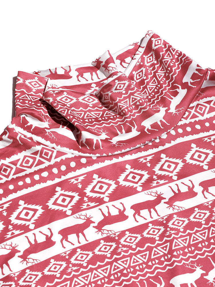 Christmas Geo Print Mock Neck Lounge Set