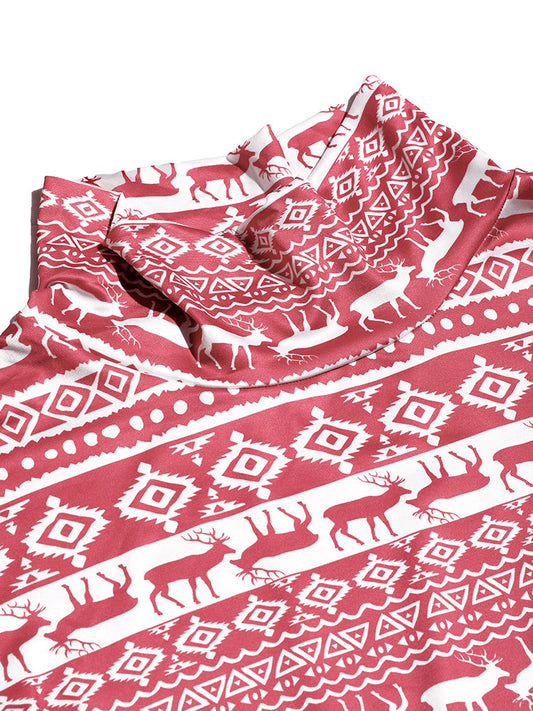 Christmas Geo Print Mock Neck Lounge Set