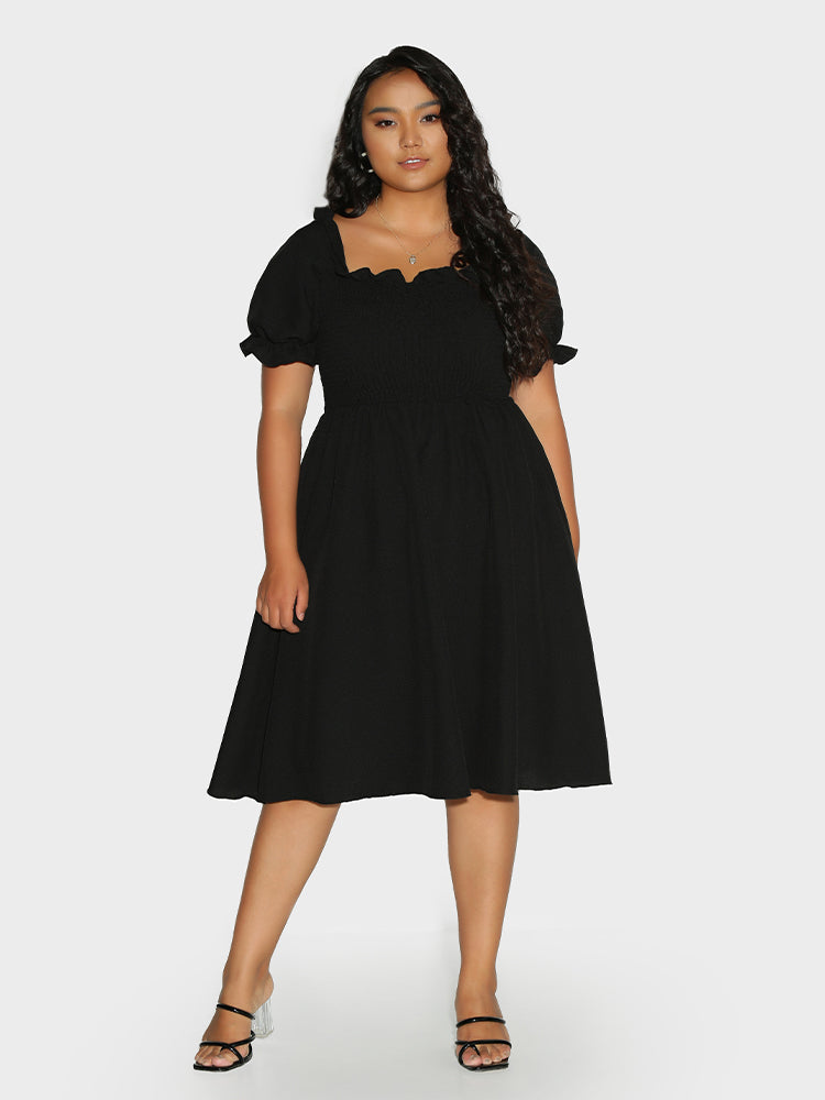Puff Sleeve Frill Trim Dress
